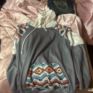 Aztec Pattern Gray and White Women's Sweater